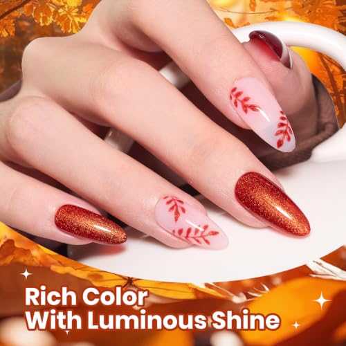 Image of Beetles Fall Gel Nail Polish - 6 Colors Cat Eye UV LED Soak Off Manicure Set with Magnet, Orange Copper Brown Red Glitter Shades 7.5ml