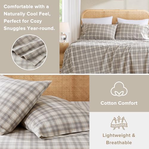 Comfort Spaces 100% Cotton Sheets Twin XL, Breathable, Naturally Cool Cotton Sheets, Soft Cotton Bed Sheets with 12" Elastic Pocket Fits up to 14" Mattress, All Seasons Sheet Set, Wesley Taupe 3 Piece