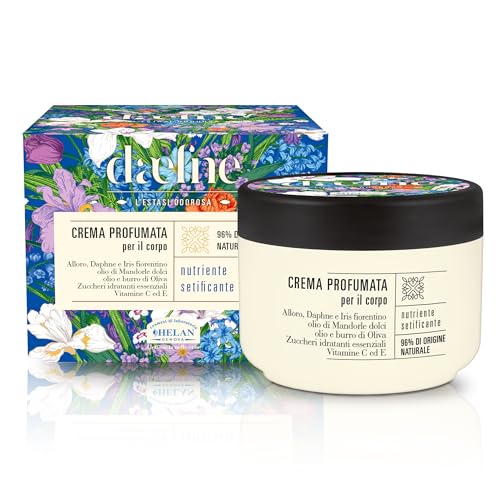 Helan Daefne - Crema Corpo Idratante Profumata Antiossidante con Vitamina C e E, Crema Idratante Corpo Pelle Secca Nutriente con Olio di Mandorle Dolci e Oliva, 96%Origine Naturale 200ml Made in Italy