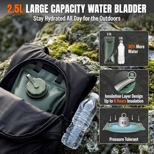 Image of 25L Hydration Hiking Backpack with Water Bladder, Detachable Phone Pouch
