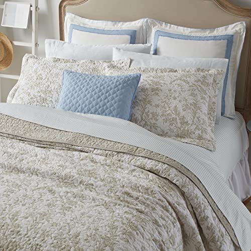 Image of Laura Ashley - Twin Quilt Set, Soft Cotton Bedding with Reversible Design, Medium Weight for Year Round Use, 2 Piece Bed Set with Matching Pillowcase (Amberley Beige)