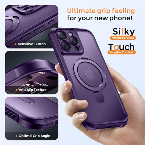 MOCCA Design for iPhone 15 Pro Case with Magnetic Invisible Stand [Full Camera Protection] [Compatible with Magsafe] Military Drop Shockproof Translucent Matte Phone Case Cover 6.1",Deep Purple by MOCCA - Image 6