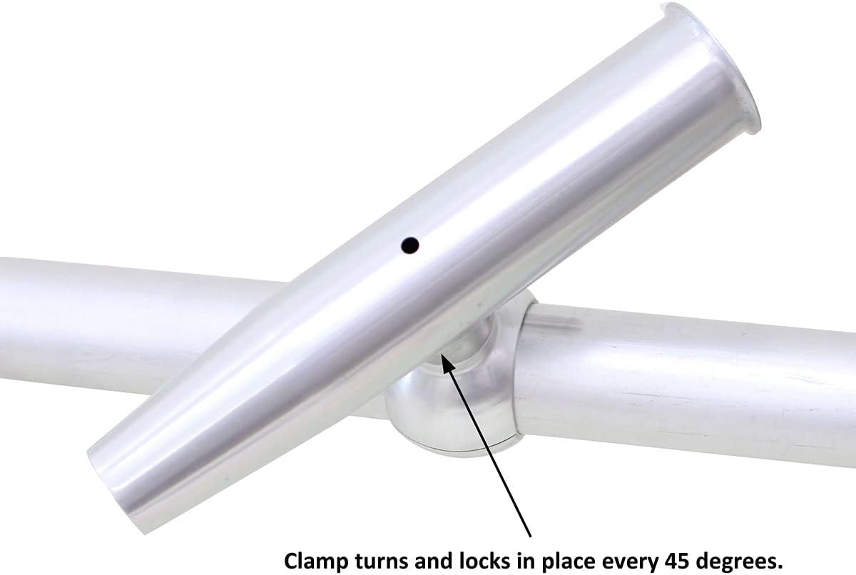 T-Top Rod Holder Aluminum Single clamp on fit 2.5",2.375",2.25",2" inch Horizontal or Vertical Fishing Boat Tower/Leaning Post/Rail Raider