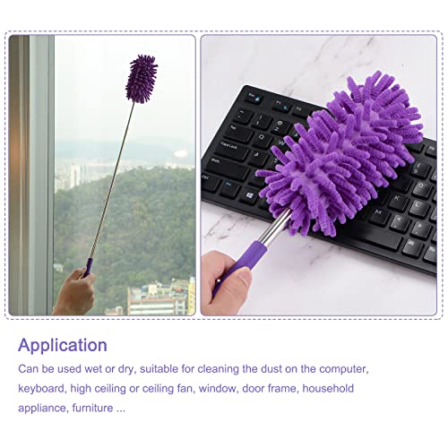 Image of MECCANIXITY Microfiber Duster for Cleaning, 11 to 31 Inch Washable Extendable Brush for Window, Furniture, Ceiling Fan, Purple Pack of 2