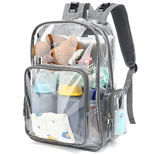 Yusudan Clear Diaper Bag Backpack for Baby Girls Boys Mom Nappy Bags for Women (Grey)