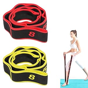 2 Pack Yoga Stretch Strap with Loops, 9.45 x 3.94 Inch 8 Loop Stretch Band for Physical Therapy Pilates, Home Gym Elastic Resistance Band, Adjustable Stretching Resistance Ballet Bands for Kids Adults