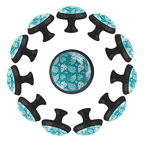 Boutons de meuble feuille tropicale turquoise 35mm - Lot de 12
