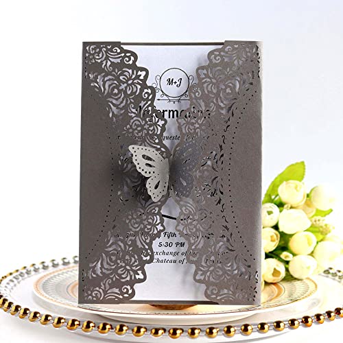 Invitations de mariage découpées au laser papillon pour fêtes et anniversaires