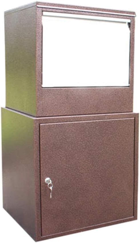 Stainless Steel Villa Delivery Box - Freestanding Floor Parcel Lockable Drop Slot Mail Box - Surface Popcorn Paint - Oversized Delivery/Pickup Port - 2 Spare Keys