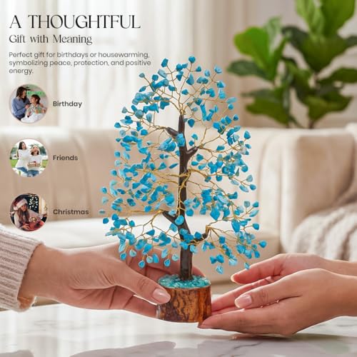 Image of Crocon Turquoise Crystal Tree of Life for Unique Gifts for Mom, Dad, Home | Office Decor, Handmade Gemstone Healing Crystals Tree for Positivity, Money & Good Luck, Birthday Gifts for Women, Men