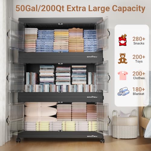 Image of BROVIEW 600Qt Stackable Storage Bins with Lid for Home Dorm, 3Pack Black