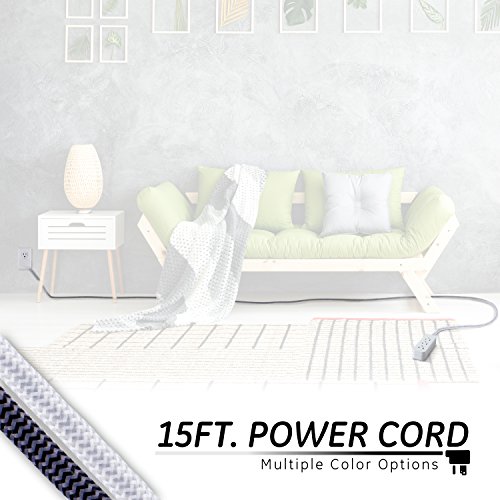 Image of GE 3-Outlet Power Strip Braided Extension Cord with Multiple Outlets Grounded Flat Plug ETL Listed White 40530, 15 Ft (Pack of 12)