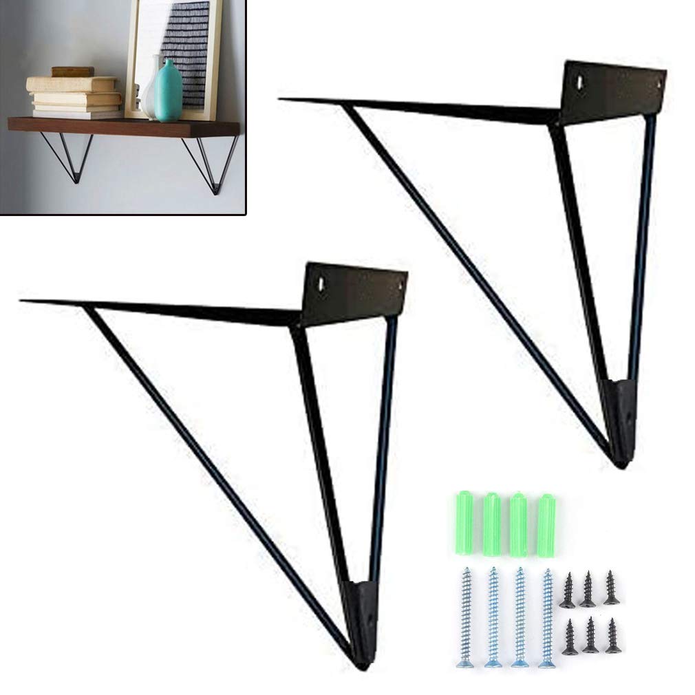 Pair of Hairpin Prism Shelf Brackets,Metal Iron Shelf Support Bracket,Triangular Shelving Brackets for Floating Shelves Decor Wall Shelves Brackets,Space Saving,3 Colors(black10cm/4in)