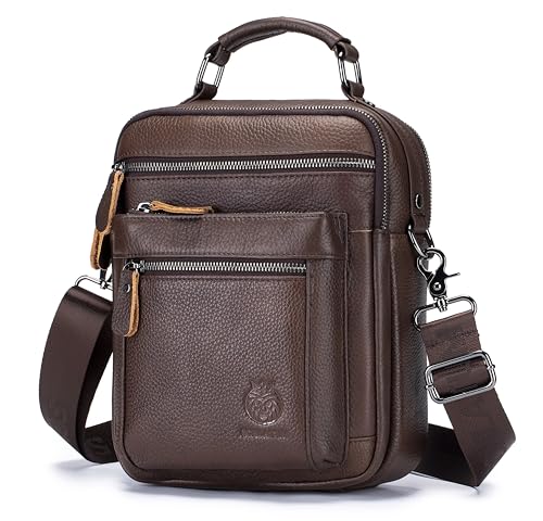 Image of Genuine Leather Shoulder Bag for Men, Medium Messenger Bag Crossbody, Mens Handbag with Multiple Pockets for Daily