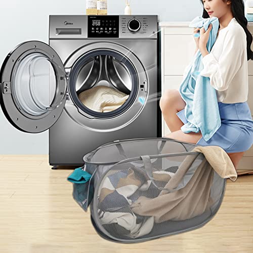2Pack Mesh Pop Up Laundry Hamper With Portable, Durable Handles, Collapsible For Storage, Folding Pop-Up Clothes Hampers For Kids Room, College Dorm, Travel (Green/Gray) #TOP7