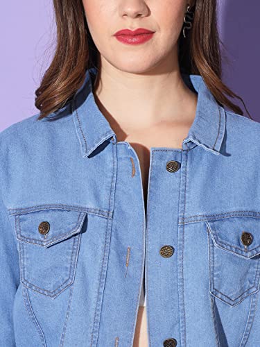 Image of Buynewtrend Buttoned Flap Pockets Women Long Denim Jacket