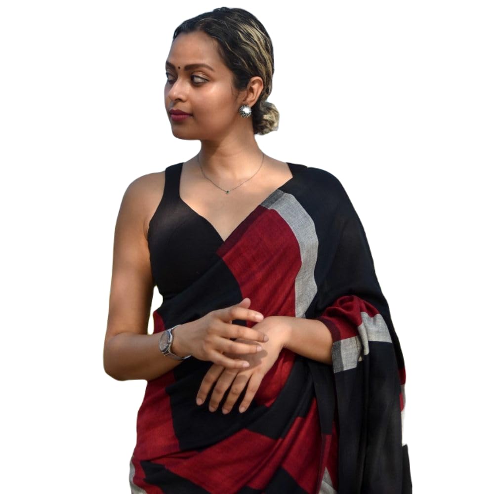 piyari fashion Women's Regular Fit Handspun Cotton Handloom Saree (Red)-picture-41