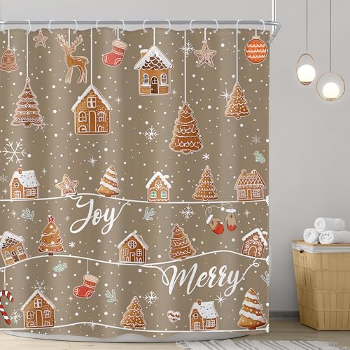 Image of Riyidecor Merry Christmas Happy Xmas New Year Bathroom Shower Curtain Set