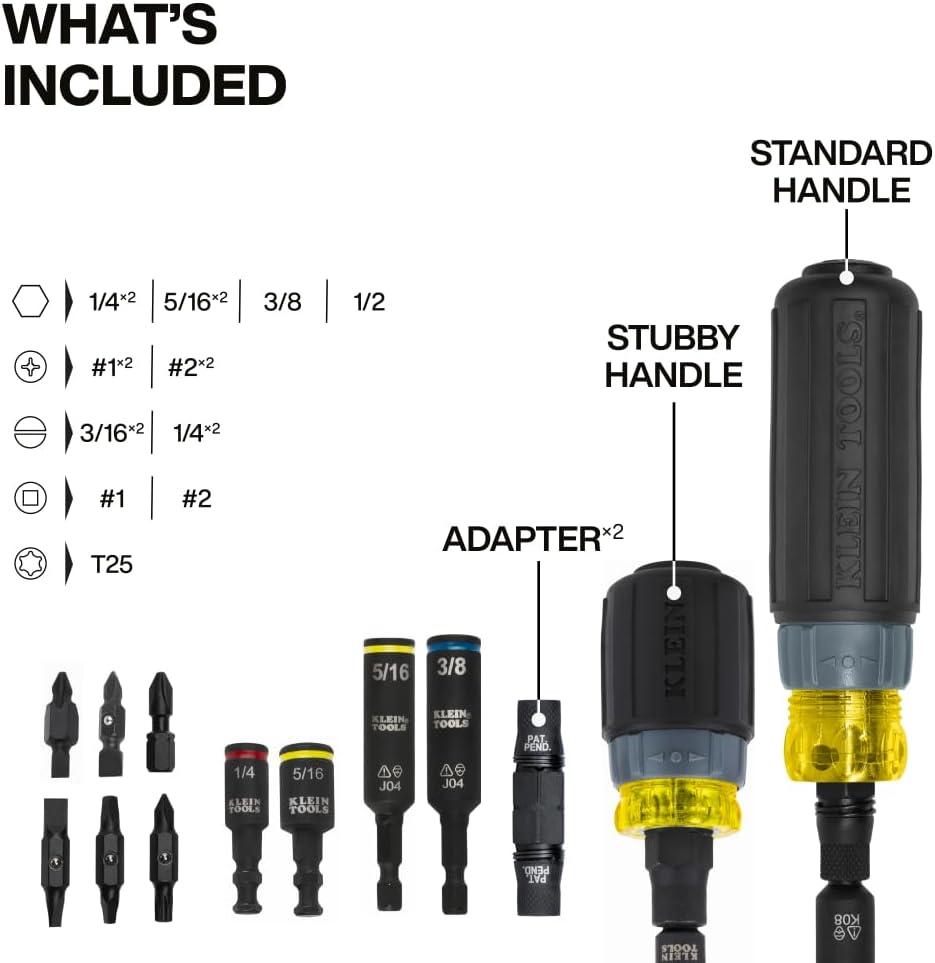 Klein Tools 80191 KNECT (S) Impact-Rated Multi-Bit Screwdriver Set, 11-in-1 and 7-in-1 Ratcheting Drivers with Phillips, Slotted, Square, Torx Tips, Nut Drivers, Stubby Driver