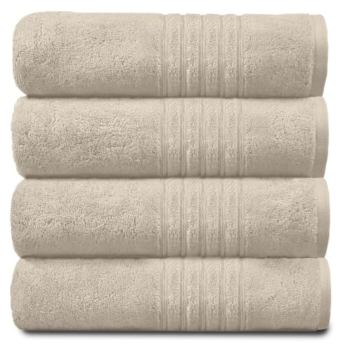 GC GAVENO CAVAILIA New Hampton Pack of 4 Bath Towel Set 100% Ringspun Cotton Extra Absorbent 450 GSM Luxury Bath Sheets Cream 4PK