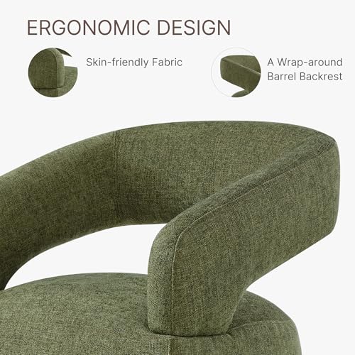 Image of KISLOT Upholstered Dining Chairs Set of 4, Modern Rolling Dining Chairs with Hidden Casters, Arm Kitchen Chairs with Linen Look Fabric, Padded Barrel Chairs for Dining Room, Kitchen, Bedroom, Green
