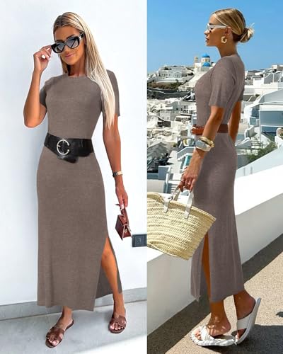 Arach&Cloz Women's Wool Blend Lightweight Fall Casual T Shirts Maxi Dress 20253