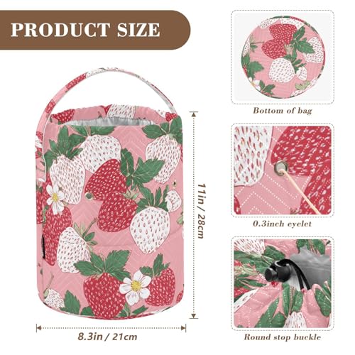 Image of Tatenale Crochet Bag Yarn Bag Knitting Project Bag with Pockets and Handle Portable Yarn Storage Organizer Tangle Free 8.3x11 InchPink White Strawberries Flowers25