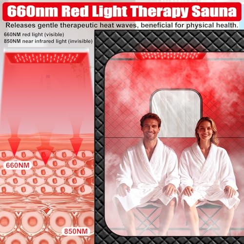 I-THERA-U iTHERAU 2 Person Infrared Sauna Box for Home, Portable Steam Sauna Room with 660nm&850nm Red Light Therapy Lamp, 5-Layer Waterproof, 2 Steamers, 2 Folding Chair - Image 2