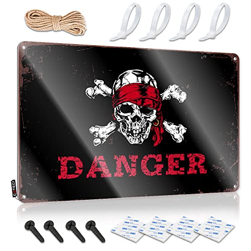 Señales de advertencia para dormitorio estilo pirata metálicas