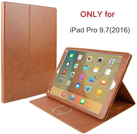 BoriYuan iPad Pro 9.7 Case, Vintage Genuine Leather Smart Cover Protective Slim Folio Flip Stand for Apple iPad Pro 9.7 Inch with Card Slot Magnetic Sleep/Wake+Stylus+Screen Protector, Brown