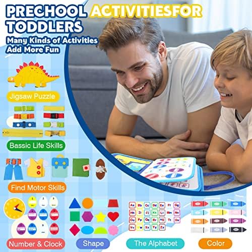 Busy Board Montessori Toys 8 Pages Sensory Board Preschool Toddler Educational Activity Travel Toys Sensory Toys for Toddlers Learn Fine Motor Basic Life Skills for 1 2 3 4 Year Old Boys and Girls 3