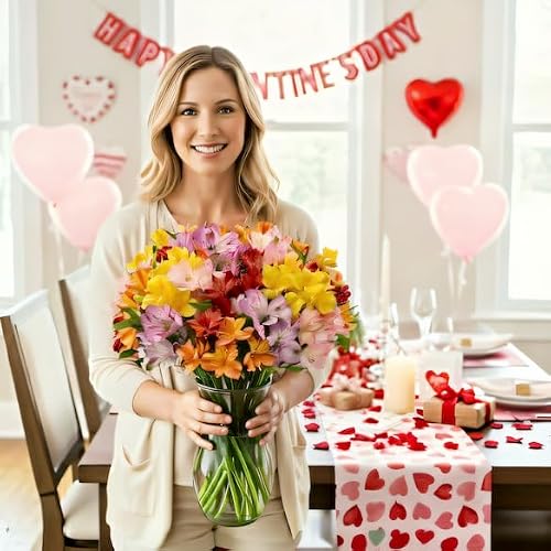 Benchmark Bouquets - Alstroemeria Fresh Flower Bouquet - Flowers for Delivery - Real Flowers in a Vase - Floral Arrangements Gift Set - Birthday Flowers for Women - Glass Vase Included (20 Stems)