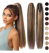 S-noilite Claw Clip Ponytail Extension Human Hair #4P27 Medium Brown Mix Dark Blonde Real Remy Hu...