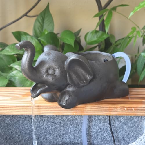 Outdoor Garden Fountain Spitter Pond Water Feature DIY Ceramic Animal Decoration Waterfall (Elephant)