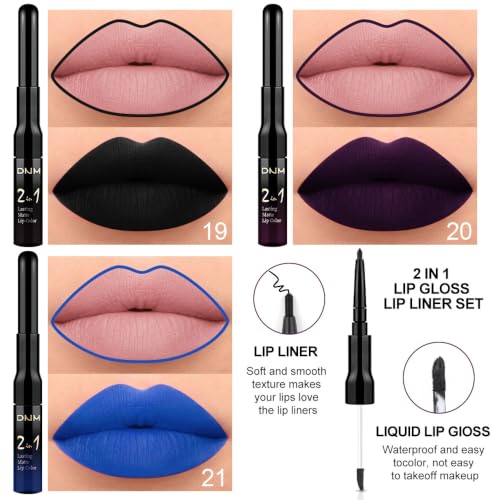 Image of evpct 3Pcs Dark Black Purple Royal Blue Matte Lip Liner and Liquid Lipstick Lip Stain Makeup Set Smudge Proof, 24 Hours Original Long Lasting Matte Lipstick Waterproof labial mate larga duracion 24