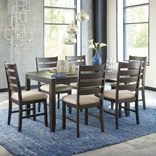 Signature Design by Ashley Rokane 7-Piece Dining Room Table Set with 6 Upholstered Chairs - Brown Wood 20" Rectangular Table & Chair Set for Kitchen Dining Room - Image 3