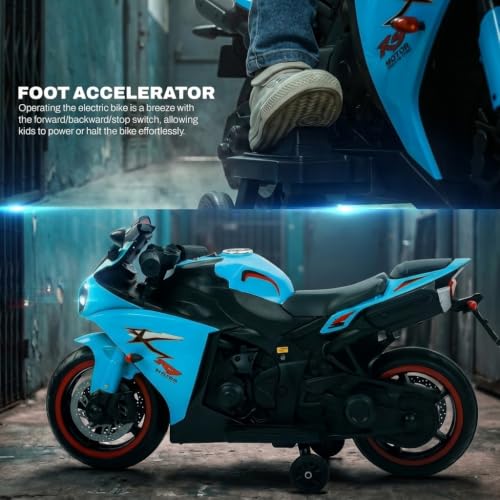 Image of Baybee R7 Baby Electric Bike for Kids with LED Lights & Music | Toddler Ride on Baby Bike with Foot Acceleration | Rechargeable Battery Operated Bike for Kids 1 to 3 Years Boys Girls (Ceyon Blue)