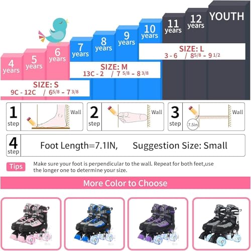 MammyGol Roller Skates for Kids Boys Girls, Adjustable Quad Skates with Light Up Wheels for Toddler Little Kids Ages 6-12, Beginners Outdoor Sports - image 5
