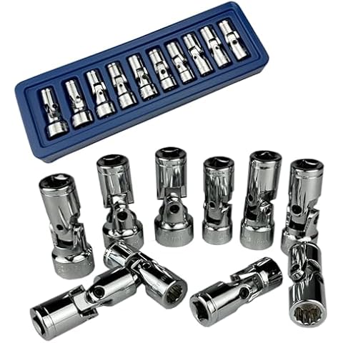 TR TOOLROCK 3/8" Drive Universal Joint Socket Set, 10-Piece 12 Point Swivel Socket Set, CR-V, Metric Size Covers 10-19mm Cover