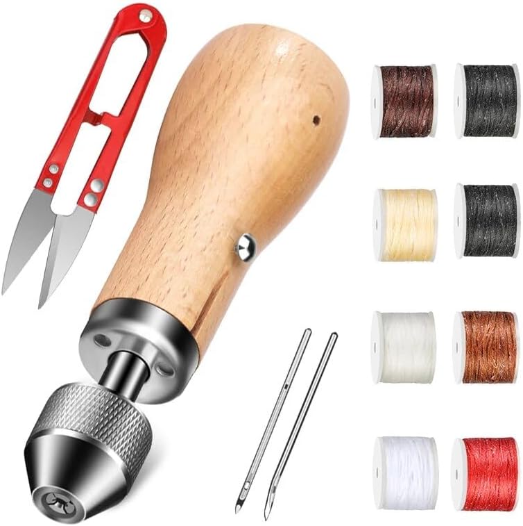 Leather Sewing Awl Kit Hand Stitcher Lock Stitching Tool With Replacement Spools For Leather Punch Waxed Thread Working Tools