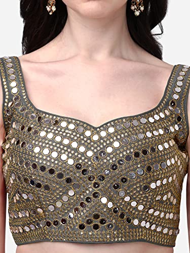 Image of Pujia Mills Women's Embroidery Work Real Mirror Sleeveless Readymade Blouse