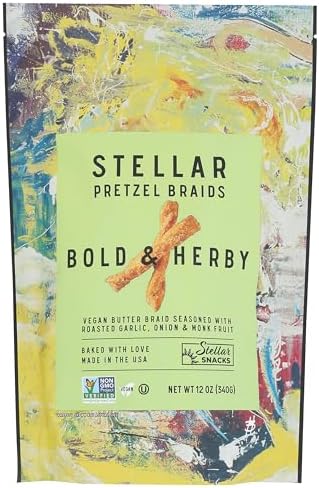 Stellar Snacks Pretzel Braids, 12 OZ Large Bag - Vegan, Kosher, Non-GMO Rods, Twists, Sticks (12 Oz, Bold & Herby)
