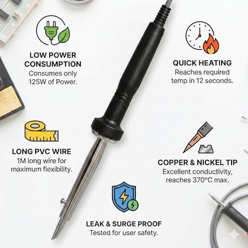 Image of 125W 220-230V Heat Pencil Tip Soldering Iron Kit with attachable element and Long PVC wire, Fast heating leak, and Surge Proof (Pack of 1)