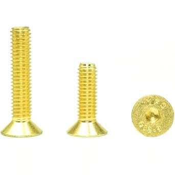 50pcs M3 Flat Screws 12.9 Flat Head Hexagon Bolts Hex Socket Head Cap Screws Allen Screws Gold (6mm)