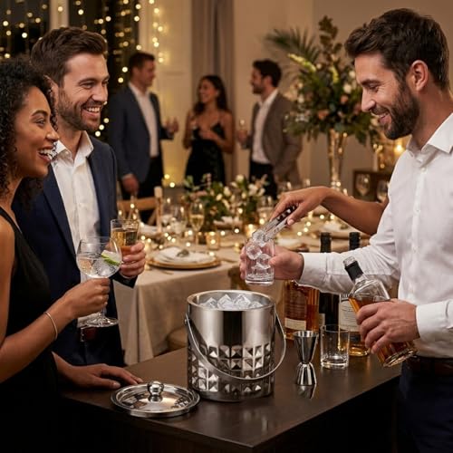 Image of FINALITY Stainless Steel Double Walled Insulated Ice Bucket (SILVER POLISH HONEYCOMB)