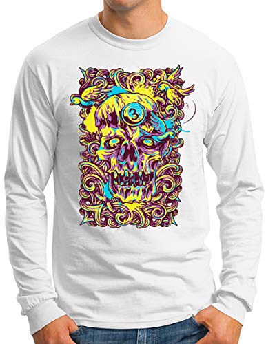 T-shirt à manches longues pour homme OM3 Birds Skull blanc pour un look streetwear