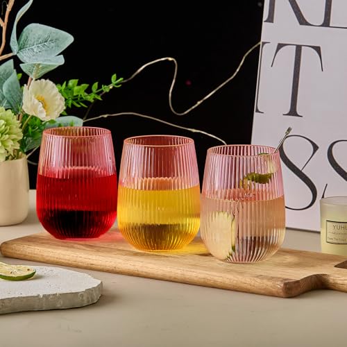 Image of Lueumxc 36 Pack 15Oz Pink Plastic Wine Glasses, Origami Ribbed Disposable Wine Glasses Unbreakable Clear Plastic Cocktail Glasses Recyclable Shatterproof Reusable Wine Cups