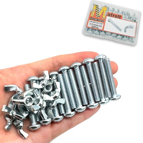 30Pack 1/4"-20 x1-1/2 Screw Bolts and Wing Nut Kit 15pcs Machine Screws with Round Head Phillips 15pcs Butterfly Hand Twist Tighten Nut Zinc Plated Hardware Fitting Fastenings Assortment Kit