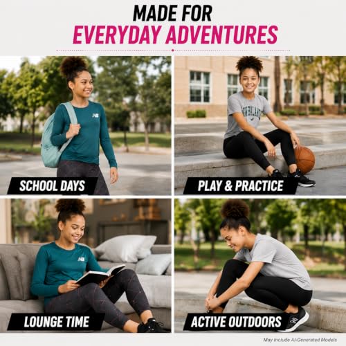 Image of New Balance Active Girls Legging Set - 4 Piece Athletic Short Sleeve Shirt, Long Sleeve Shirt & Activewear Girls Leggings Set