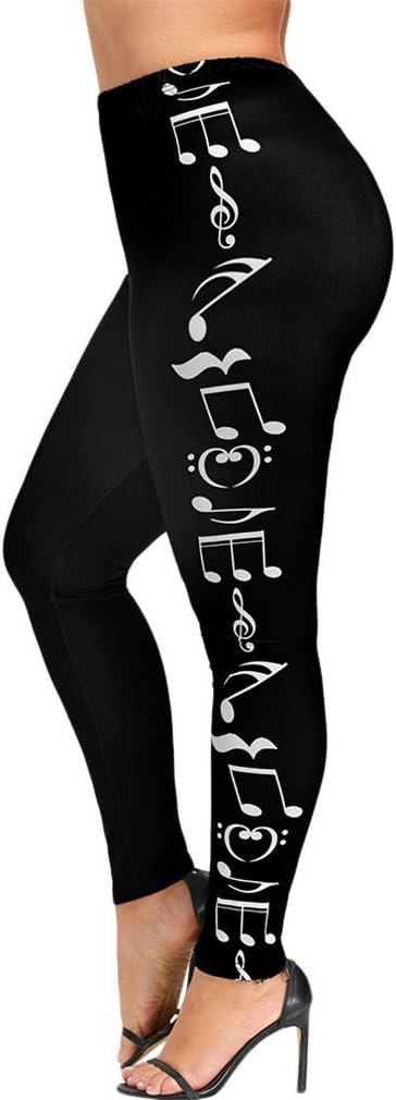 GYMIC Women Music Notes Print High Waist Black Skinny Capri Sporting Pencil Pants
